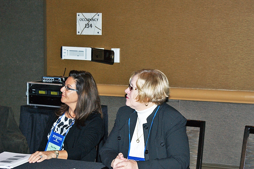 DSC03562.JPG - Basic Training session panelists/speakers Martha Little, PharmD (left), and Jo Ann Fisher, FNP-BC