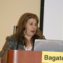 Dr. Rhonda Randall introduces Dr. Stewart Bagatell to the audience before an afternoon session 